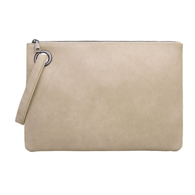 Beige Zip Wristlet Clutch