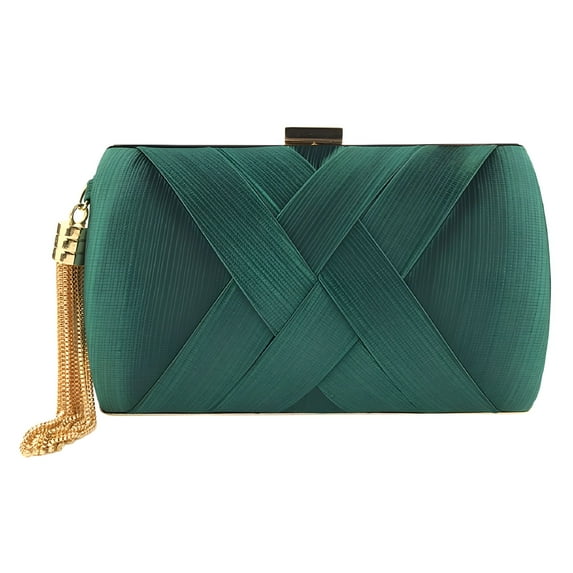 Ribbon Weave Clutch – Dark Green