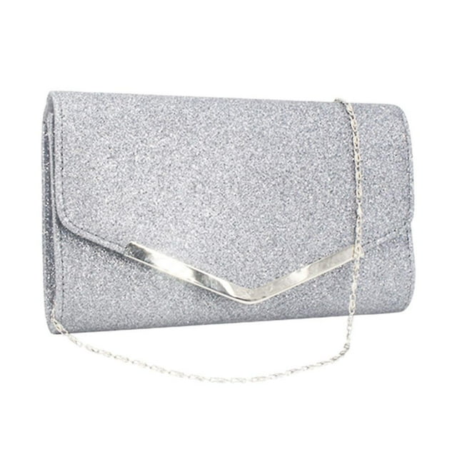 Silver Glitter Chain Clutch Bag
